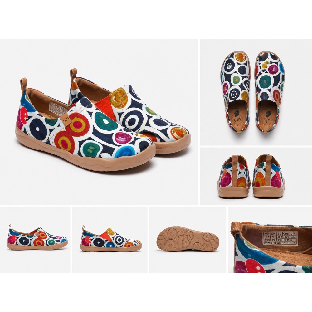UIN Toledo Women 6 Colorful Canvas Slip On Travel Geometric Loafers casual comf